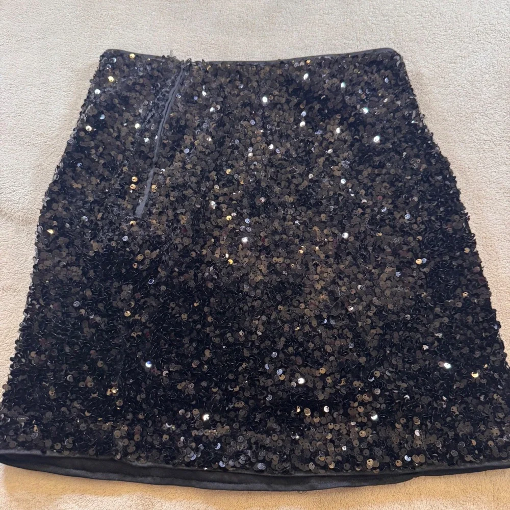 Glam Sequin Party Mini Skirt‎ Sparkly Black Night Out Cocktail Holiday Sz 6